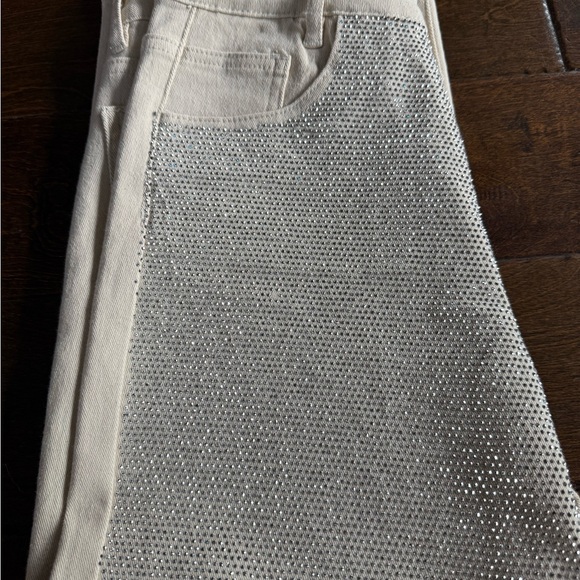 Blue B collection Elegant White Glitter Straight Leg Jeans - Picture 2 of 4